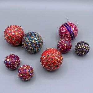 Eight Colorful Clay Beaded Mirror Round Ornaments